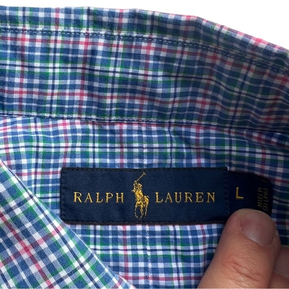 Ralph Lauren Men's Blue & Pink Plaid Button Down Shirt Size Large - Picture 5 of 6